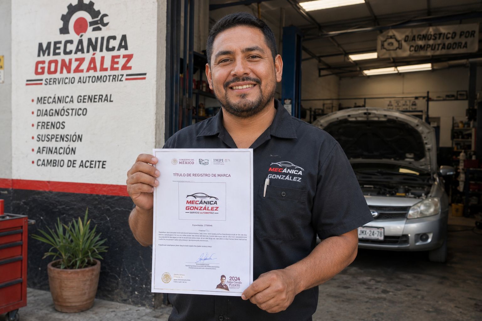 Insomniatica bookstore owner holding IMPI trademark registration certificate, Mexico